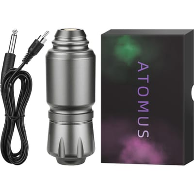 ATOMUS – stylo de tatouage rotatif en alliage d'aluminium, Machine à tatouer, moteur de revêtement Shader, Kit de cordon d'alimentation pour gris argent