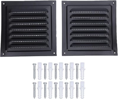 Zolderventilatie 2 Stuks - Wandrooster Lamellen - Luchtcirculatie Buiten - Met Beschermend Gaas - 150 x 150 mm - Aluminium