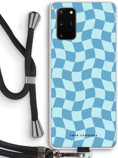 Case Company® - Hoesje met koord geschikt voor Samsung Galaxy S20 Plus hoesje met Koord - Grid Blauw - Telefoonhoesje met Zwart Koord - Bescherming aan alle Kanten en Over de Schermrand