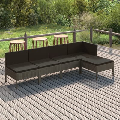 vidaXL - 5-delige - Loungeset - met - kussens - poly - rattan - grijs
