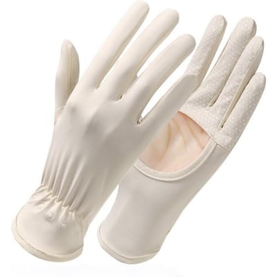 Gants de protection solaire en soie glacée pour l'été Fins Respirants pour l'extérieur Séchage rapide Antidérapants pour équitation et conduite Doigts entiers et Doigts séparés Gants de protection solaire One size white
