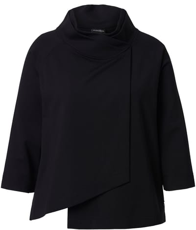 Ulla Popken - Dames - Punto sweatshirt A-lijn opstaande kraag 3/4-mouw - Zwart - Maat 50+