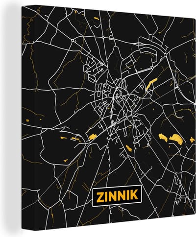 Canvas Schilderij Stadskaart - Goud - Kaart - Plattegrond - Zinnik - 20x20 cm - Wanddecoratie