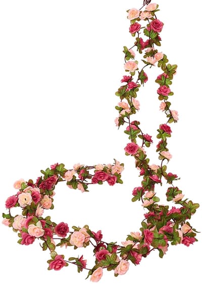 Dailygoods- Kunstbloemen 3 Stuks - Lenteslinger 2,45 m - Opvouwbaar - Decoratie Muren/Deuren/Ramen - Rozerood - Flexibel en Duurzaam - Bloemenkrans