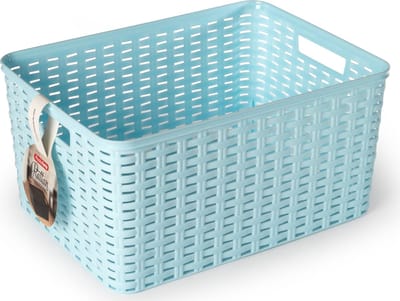 Plasticforte Opbergmand - Kastmand - rotan kunststof - ijsblauw - 18 Liter - 29 x 39 x 20 cm
