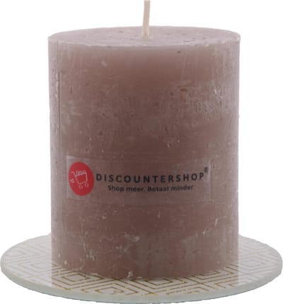 Kaars rustieke kaars Inclusief onderzetter| Stompkaars 8 x 7 cm| Taupe - 30 branduren