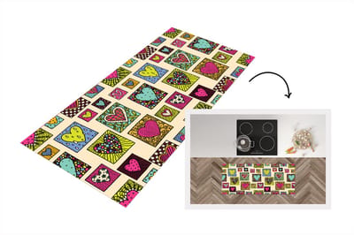 Keukenloper - Loper keuken - Bohemian - Hartjes - Doodle - Patronen - 120x50 cm - Keukenloper vinyl