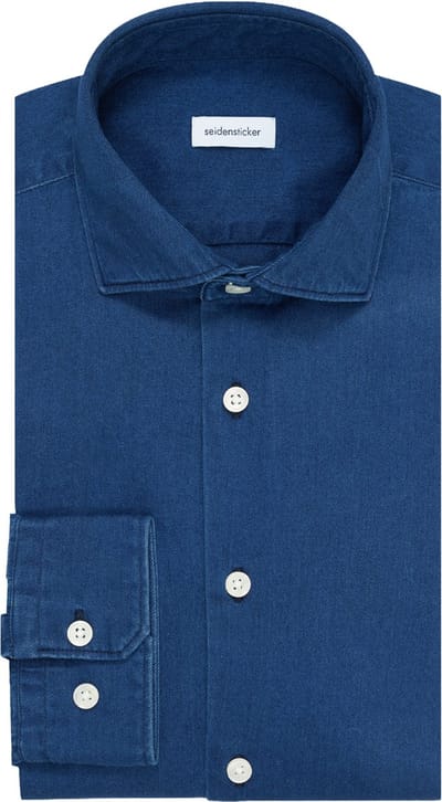 Seidensticker regular fit overhemd - twill - blauw - Strijkvrij - Boordmaat: 40