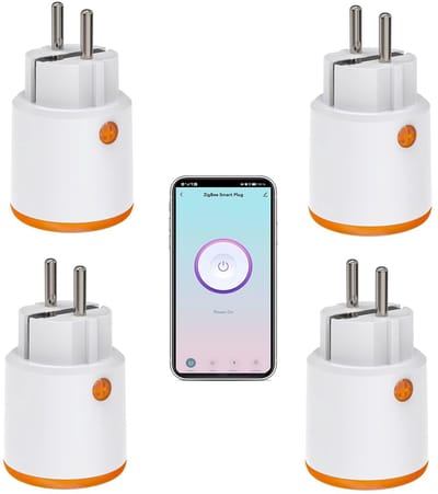 4 stuks Smart Power Plugs: Zigbee Smart Plug met meet- en timerfunctie, Tuya App Control, notification push, Zigbee Hub vereist, 16A stopcontact, compatibel met Alexa, Google Home