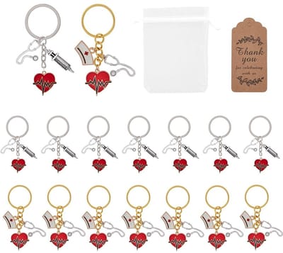 Dailygoods- Sleutelhanger met verpleegsterthema - Sleutelhanger met inspirerende citaten - Sleutelhanger met bloemenhangers - Sleutelhanger personaliseerbaar - 16 stuks in pakket - Gemaakt van legering met hoge sterkte