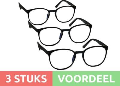 Computer bril - zwart rond sterkte +1.0 - 3 stuks - blauw licht filter - blue blocker leesbril