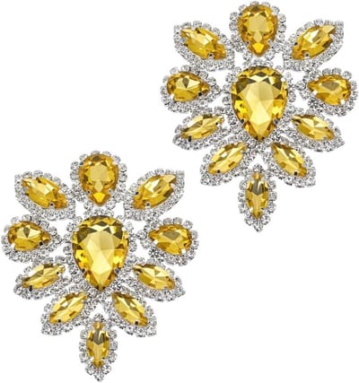 2PCS Rhinestone Applique Licht Topaas Druppelvormige Strass Applicaties voor Bruiloft, DIY Kleding en Kostuumdecoratie, Bloem Patches voor Vrouwen Fashion