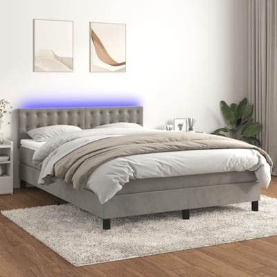 vidaXL - Boxspring - met - matras - en - LED - fluweel - lichtgrijs - 140x200 - cm