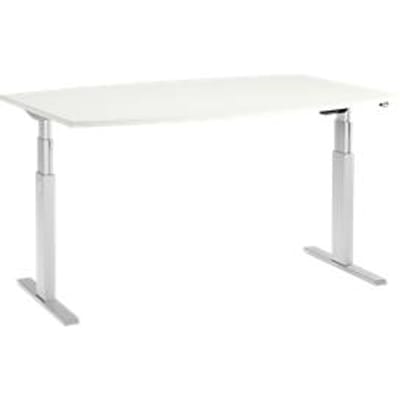 Schäfer Shop  Select Vergadertafel ERGO-T, T-poot, bootvorm, tweetraps elektr. in hoogte verstelbaar, B 2000 x H 645-1305 mm, wit