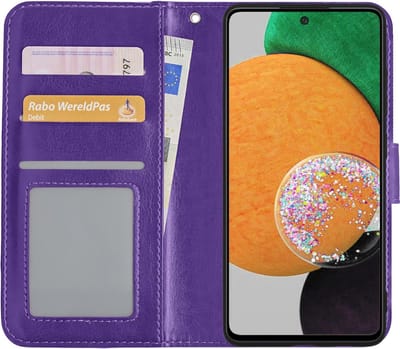 Hoesje - Met Pasjeshouder - Geschikt voor Samsung Galaxy A52s 5G - Luxe Bookcase Portemonee - Flip Case - Kunstleer Book Case - Flipcase - Book Cover - Walletcase - Portemonneehoes - Paars