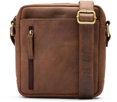 Manfield - Bruine leren unisex schoudertas