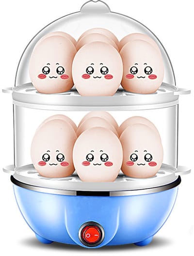Eierkoker - Eierkoker electrischr 350W - Eierkoker electrisch - Eierkokers - 2-Lagen Automatische Uitschakeling - 14 Eieren Capaciteit - Harde Eierkokers Speciaal - 2 Lagen Blauw - Kerstcadeau - Kerstversiering
