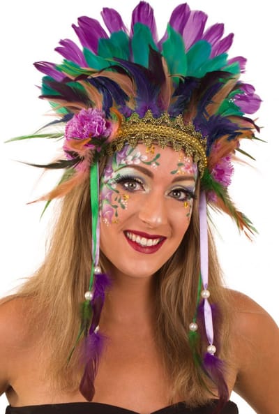 KIMU® Verentooi Paars Groen - Veren Tooi - Hoofdtooi Indianentooi Fazantveren Indiaan - Gekleurde Veertjes Carnaval Zomercarnaval Festival