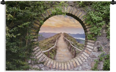 Wandkleed - Wanddoek - Brug - Zee - Doorkijk - Zomer - 180x120 cm - Wandtapijt