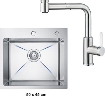 CECIPA max Spoelbak Met Keuken kraan - Spoelbakken Keuken 50 x 45 cm - Enkele spoelbak - roestvrij staal Spoelbak - Wasbak met waterafvoersysteem -Zilver RVS
