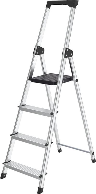 White-Label® Huishoudtrap 4 Treden - Keukentrap Inklapbaar - Opstapje - Zilver met zwart