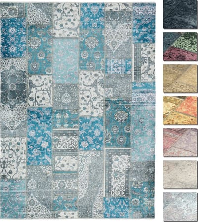 Kelim Patchwork Tapijt Woonkamer Blauw 120 X 160 cm, Modern Laagpolig Vloerkleed, Superzacht, Machinewasbaar