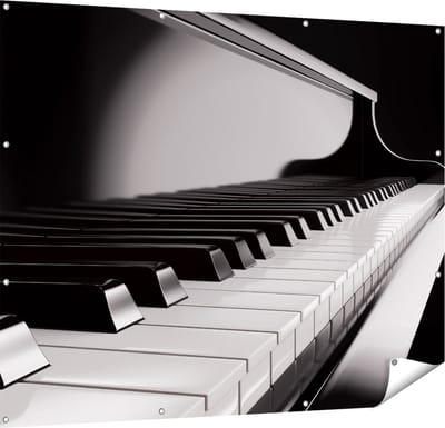 Gards Tuinposter Pianotoetsen - Noten - Piano - 150x120 cm - Tuindoek - Tuindecoratie - Wanddecoratie buiten - Tuinschilderij