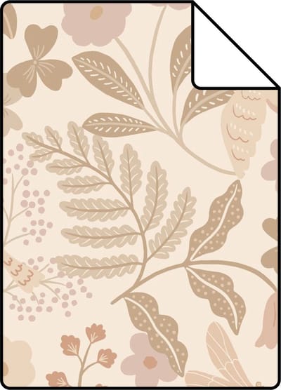 Proefstaal ESTAhome behang bloemen en vogels beige en zacht roze - 26.5 x 21 cm - 139868-S