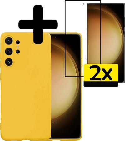 Hoesje - Met 2x Screenprotector - Geschikt voor Samsung Galaxy S23 Ultra - Sterk & Shockproof - Back Cover - Siliconen Case - Telefoon Hoes - Telefoonhoesjes - Geel
