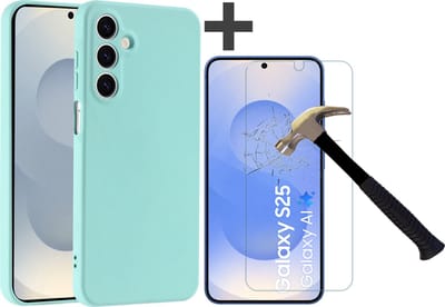 Hoesje geschikt voor Samsung Galaxy S25 hoesje zacht siliconen met gehard glas Screenprotector- Arara backcover - Mint Groen