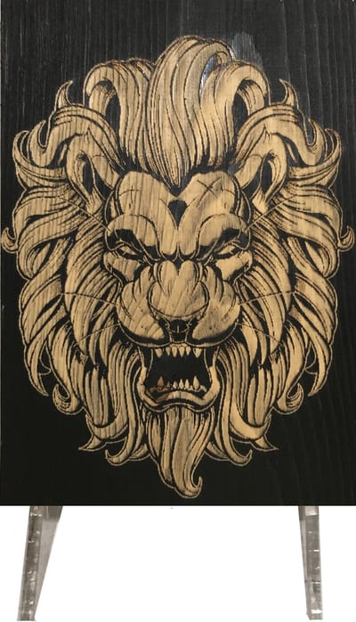 CharredArt - Houten Bord Leeuwenhoofd | Hout kunst - Huis decoratie woonkamer - Wanddecoratie accessoires - Leeuwen - Dieren