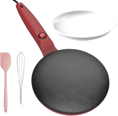 Elektrische Pannenkoekenpan - Crêpe Maker - Snel Ontbijt Maken - Automatische Temperatuurregeling - 19 cm Diameter - Rood