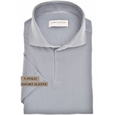 John Miller Polo Fine Pattern V-Neck Short Sleeve Hyperstretch Donker Blauw / male