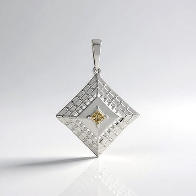 Cavill - 375 Witgouden Hanger - Champagne I2 Diamant 0,16 ct - Princess Slijpvorm - Modern Minimalistisch Design - Luxe Sieraden Dames