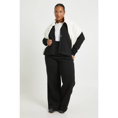 boohoo Dames Joggers met wijde pijpen en plus-knopdetail | Black | Maat: 16