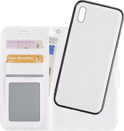 Hoesje - 2 in 1 - Geschikt voor Apple iPhone X - Met Uitneembare Hard Cover - Bookcase - Wallet Case - Met Pasjeshouder - Book Case - Uitneembaar - Pashouder - Kunstleer - Wit