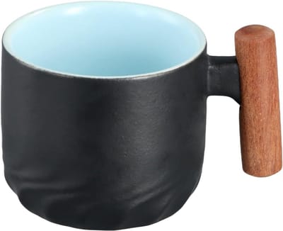 Ceramic Espresso Cup met Houten Handvat - 60ml Espresso Koffiekop - Zwarte Keramische Theekop - Kleine Koffiemok - Espresso Shot Kop - Warmtebestendige Koffiekop - Demitasse Kop voor Latte