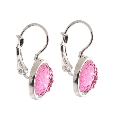 Behave – Oorbellen – Roze Fuchsia – Rond – Facetlook – Zilverkleurig