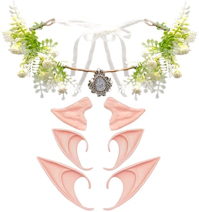 Dailygoods- Elfenhoofddeksel met Bloemen - Elf Oren - Cosplay Accessoires - Verstelbare Hoofdband - Geschikt voor Feestjes - Diameter 17,4 cm - Kostuumaccessoires