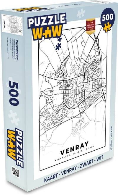 Puzzel Kaart - Venray - Zwart - Wit - Legpuzzel - Puzzel 500 stukjes