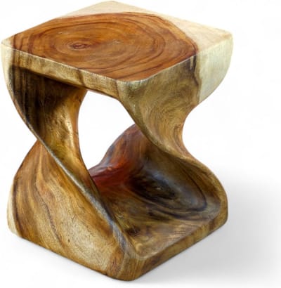 Massief Houten Bijzettafel Twist Suar Hout Natuurlijke Kleur Aziatisch Design
