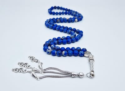Handgemaakte tesbih "Tasbih" natuursteen " Lapis Lazuli" - Aantal kralen 99 - Diameter kralen 8MM - met metaal tassel "Moeder" - Een mooi cadeau-idee