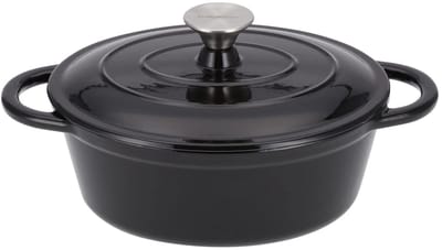 Silvercrest Gietijzeren Pan Ø 25 cm - 3L - geëmailleerd - Geschikt voor alle soorten kookplaten - Zwart - Braadpan van gietijzer - Ideaal voor het serveren en bereiden van braadstukken, gevogelte en andere gerechten - Ovenbestendig tot 240 °C