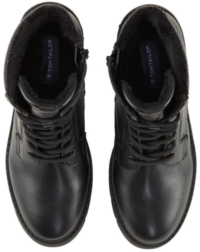 Tom Tailor - Gevoerde laarzen met hak en logodetails - Maat 39 - black