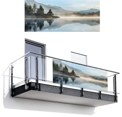 Balkonscherm 300x120 cm - Balkonposter Meer - Mist - Bergen - Landschap - Balkon scherm decoratie - Balkonschermen - Balkondoek zonnescherm