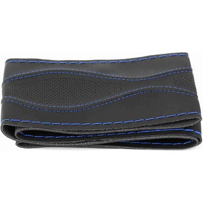 38cm 15in Lederen Stuurwielhoes Handgestikt Reliëf met Naald en Draad Universeel Black Blue gray