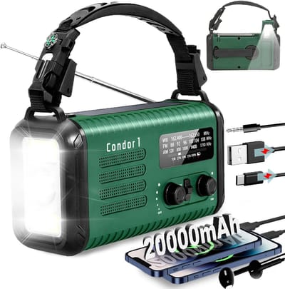 Noodradio - Weerstation Radio - Kamperen Noodgevallen - Grote Batterij Capaciteit - 17.6 cm Hoog - Donkergroen