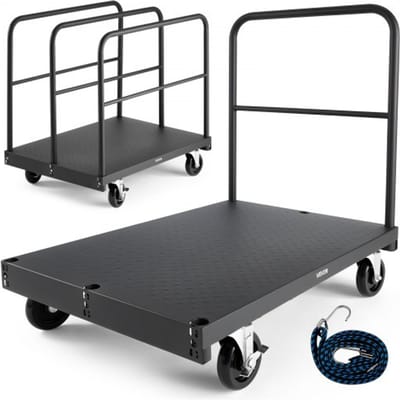 VEVOR Bordenwagen, 816 Kg, 2-In-1 Transportwagen met 360° Zwenkwielen, Bordenrol, Bordenwagen met 4 Zijleuningen, Transporthulpmiddel voor Fabriek, Magazijn, Garage, Zwart 914 X 610 X 858 Mm