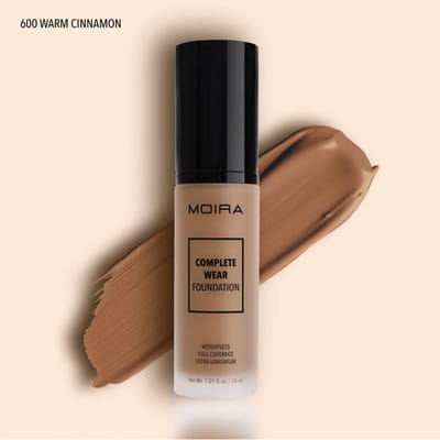 Moira Beauty - Complete Wear Foundation - 600 Warm Cinnamon - Full Coverage - VEGAN - Korean Beauty - Fountation - 30 ml