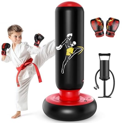 Opblaasbare Kinderbokszak met Bokshandschoenen - 66 Inch voor Jongens en Meisjes van 6-12 Jaar - Perfect voor Karate, Taekwondo en MMA